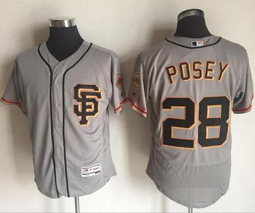 Giants #28 Buster Posey Grey Flexbase Authentic Collection Road 2 Stitched MLB Jersey